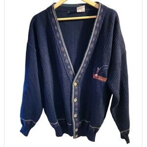 Vintage Cardigan Sweater Navy Argyle Accents Tom Tino Brand Fisherman Aesthetic